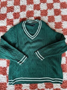 Varsity vneck cable knit sweater